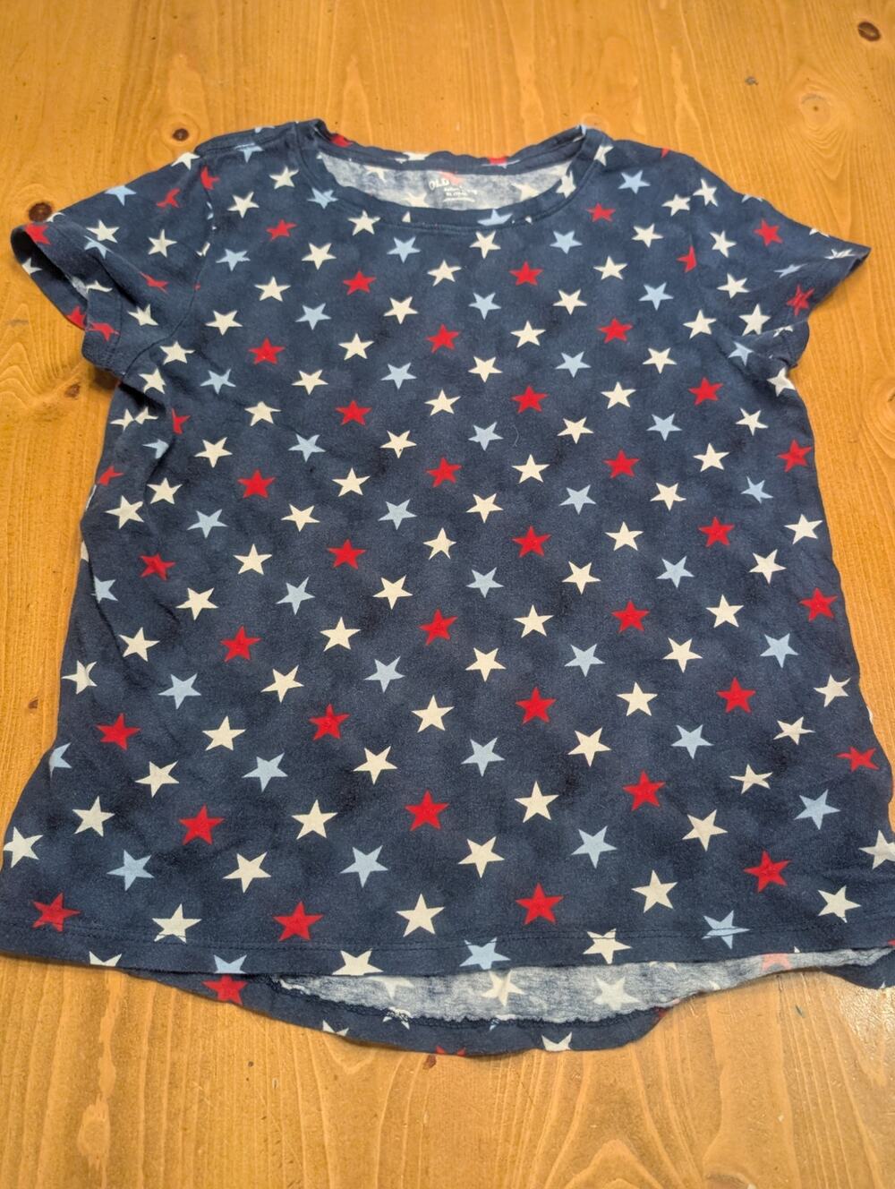 Old Navy Softest Tee, Navy, White/Blue/Red Stars, Girl's XL 14/16, VGU
